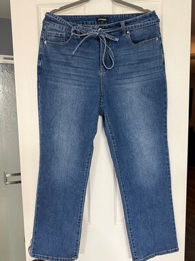Express Women's Blue Straight-Leg Tie-Waist Jeans